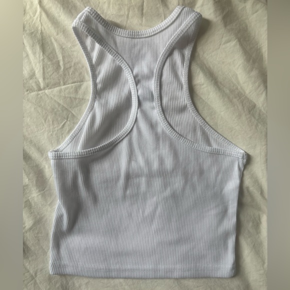 “OFF” Ribbed Racerback Crop Tank White - Picture 2 of 3